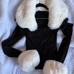 Meshki Black Top with Cream Fur Accents